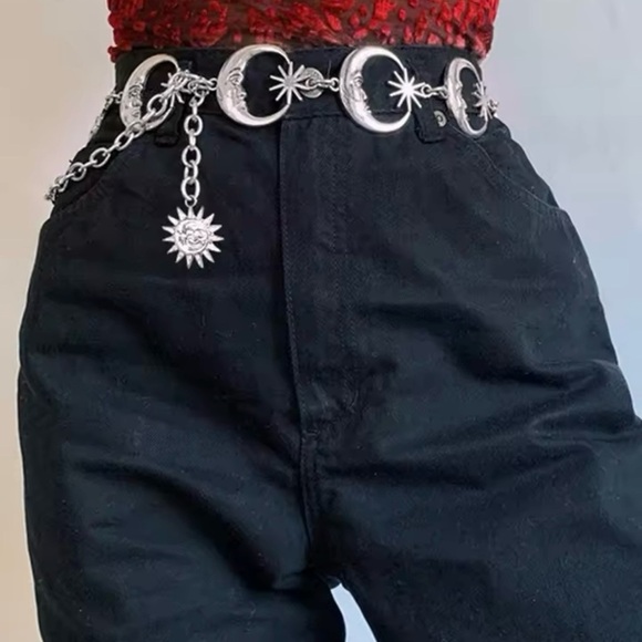 Accessories - Moon Star Chain Silver Belt Celestial Belt 43”